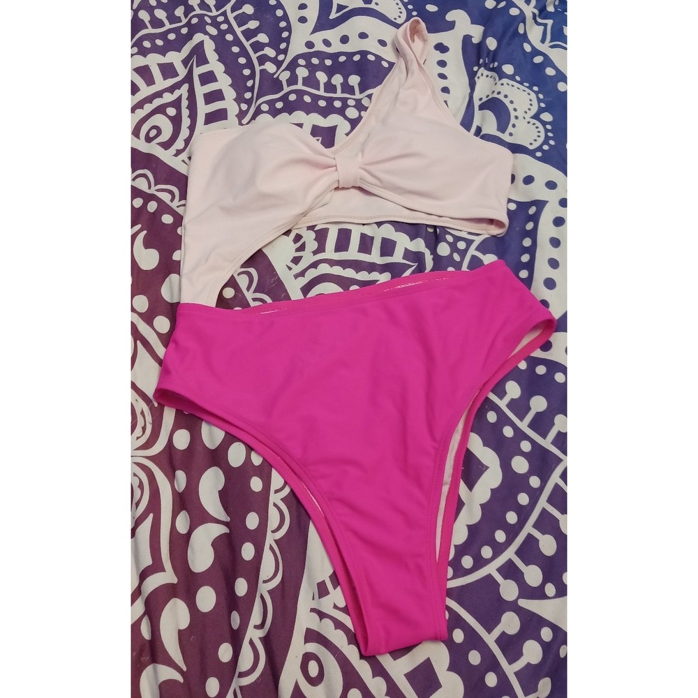 NEW Light Pink/Hot Pink Sexy Cutout Monokini One‎ Shoulder One Piece, Medium